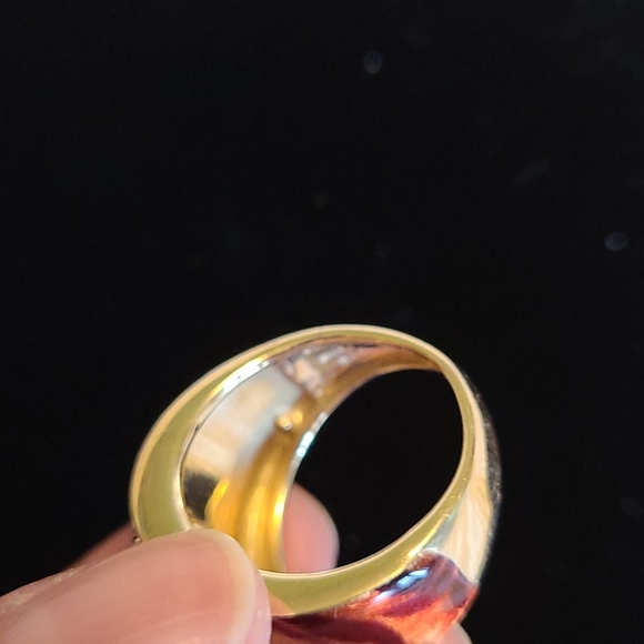 14k yellow gold with purple and orange inlay ring - Picture 5 of 8